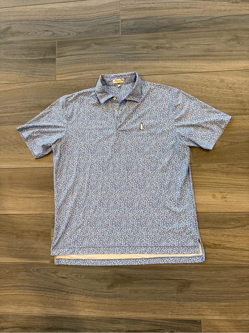 Peter Millar Men's Polo - Light Blue with Pink Accents